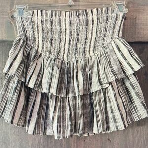 Vestique Tiered Ruffle Mini Skirt Skort Smocked Waist Striped Women's Size Small
